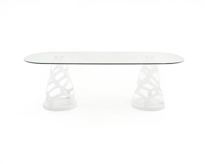 Modrest Lilly Modern White and 15mm Glass Rectangular Dining Table