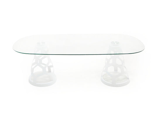 Modrest Lilly Modern White and 15mm Glass Rectangular Dining Table