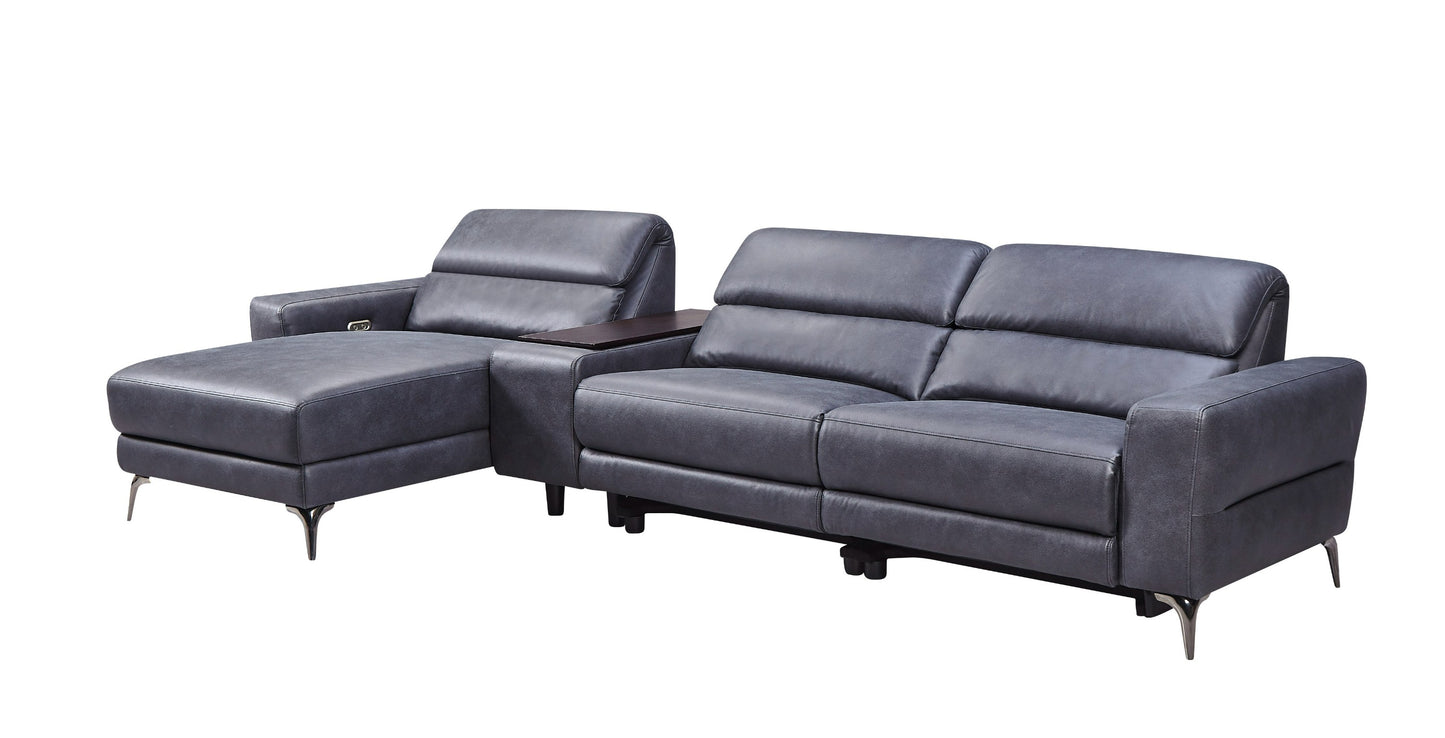 Divani Casa Laramie Modern Charcoal Grey Vegan Leather Left Facing Sectional With Power Recliners