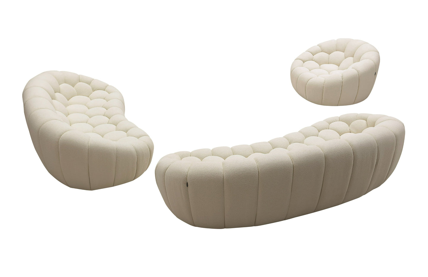 Divani Casa Yolonda Modern Curved Off-White Fabric Sofa Set