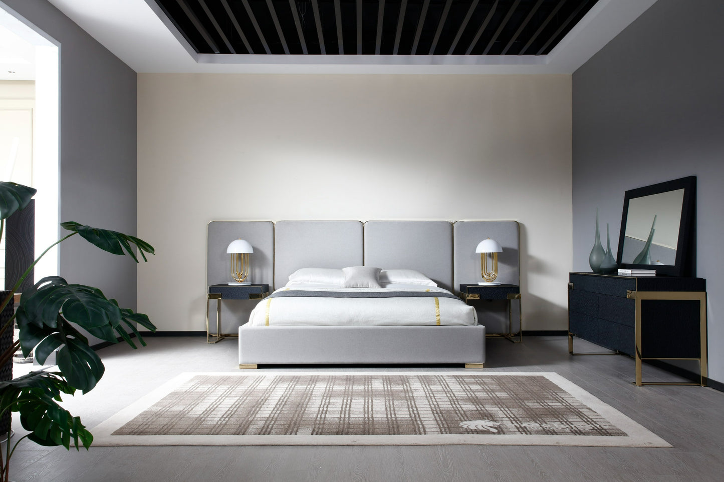 Modrest Athena Modern Light Grey Linen Gold Bed