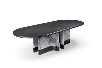 Modrest Renfew Modern Black Oak Faux Marble Oval Dining Table