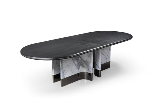 Modrest Renfew Modern Black Oak Faux Marble Oval Dining Table