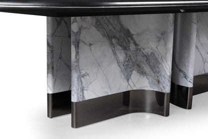 Modrest Renfew Modern Black Oak Faux Marble Oval Dining Table