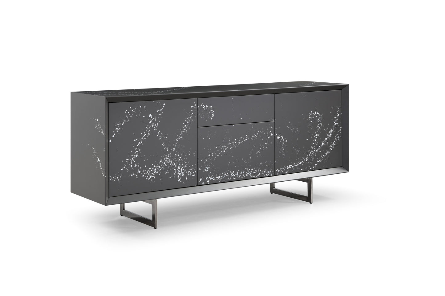 Modrest Hawick Contemporary Dark Grey Abstract White Paint Buffet