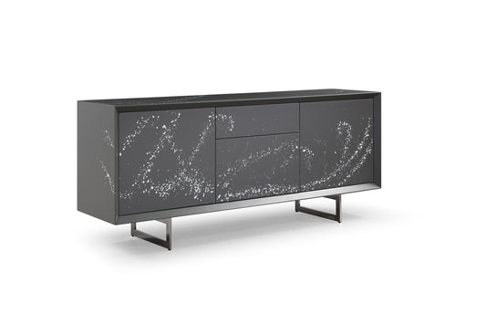 Modrest Hawick Contemporary Dark Grey Abstract White Paint Buffet