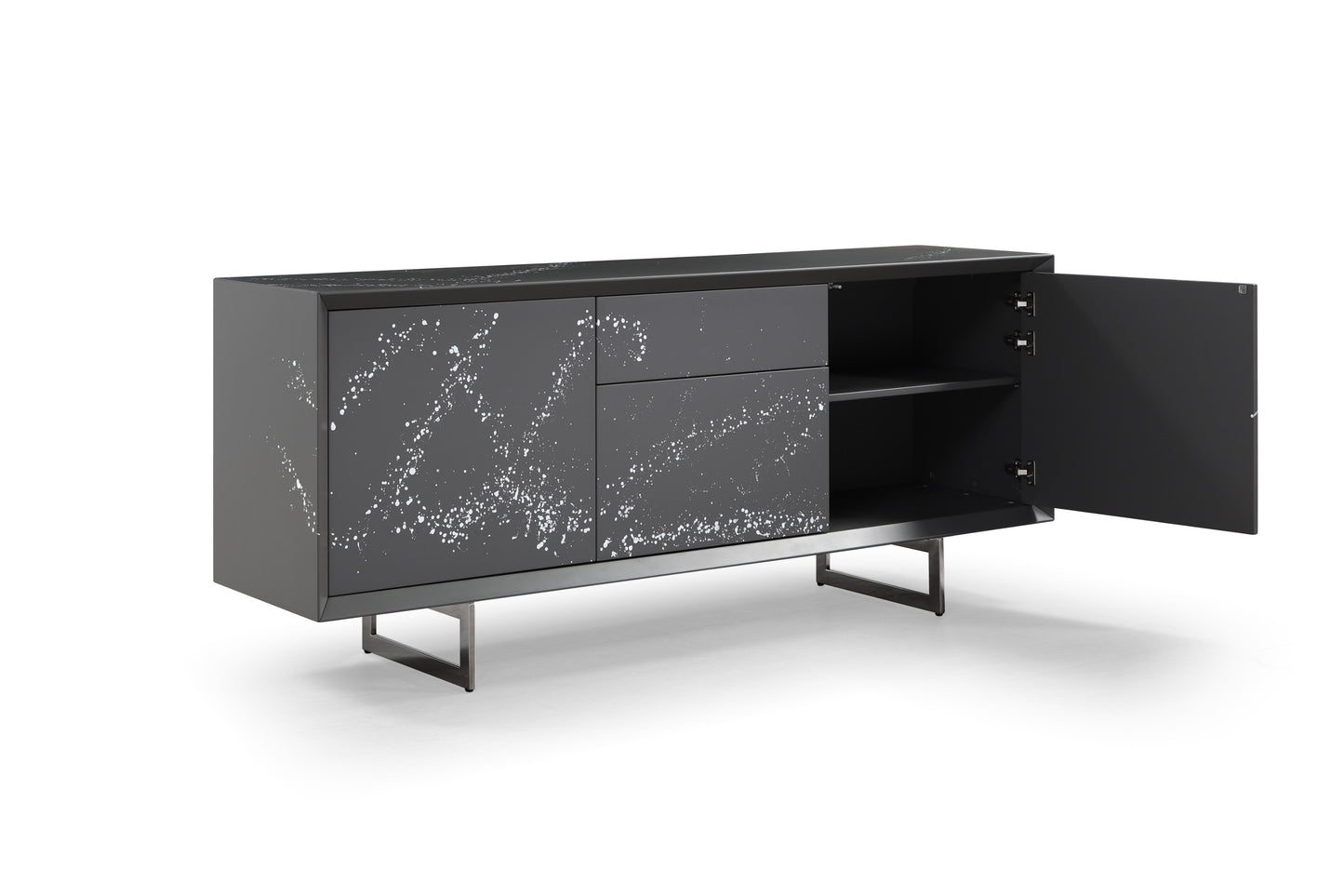 Modrest Hawick Contemporary Dark Grey Abstract White Paint Buffet