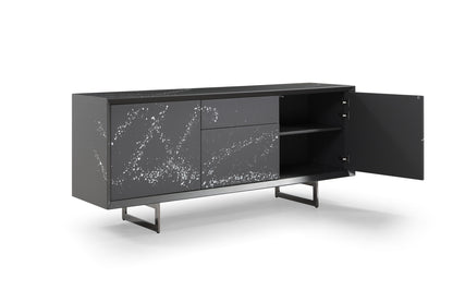 Modrest Hawick Contemporary Dark Grey Abstract White Paint Buffet