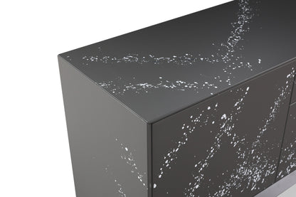 Modrest Hawick Contemporary Dark Grey Abstract White Paint Buffet