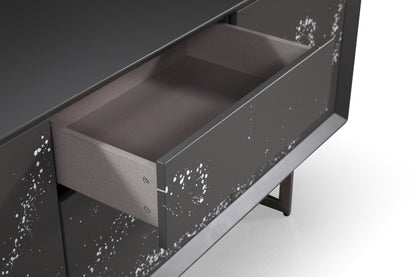 Modrest Hawick Contemporary Dark Grey Abstract White Paint Buffet