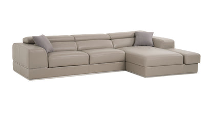 Divani Casa Pella Mini Modern Grey Italian Leather Right Facing Chaise Sectional Sofa