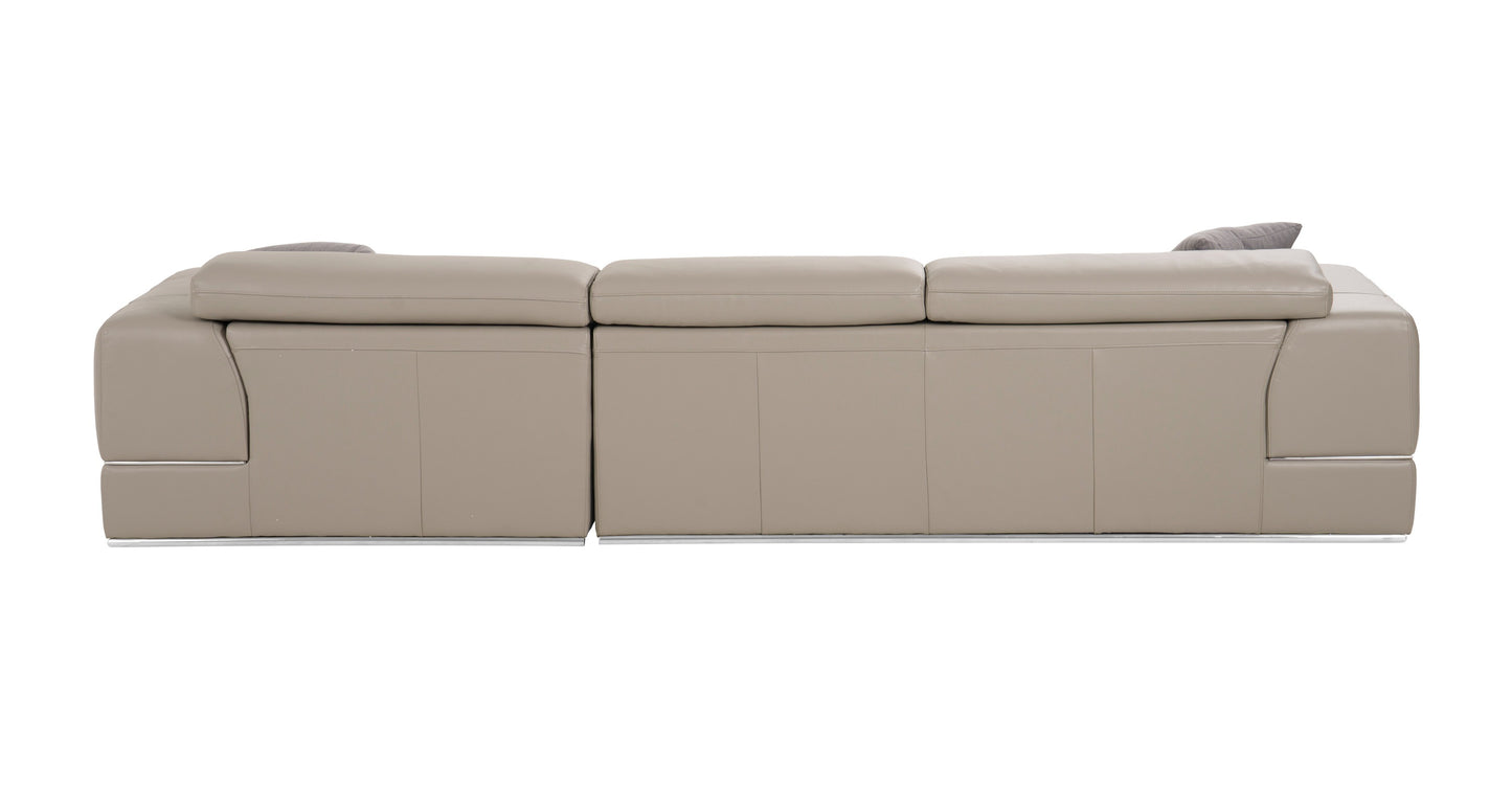 Divani Casa Pella Mini Modern Grey Italian Leather Right Facing Chaise Sectional Sofa