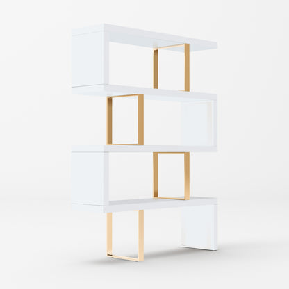 Modrest Maze Modern White and Gold Bookcase