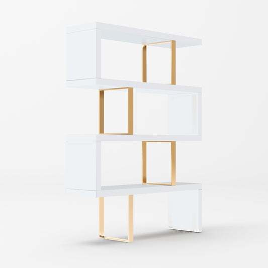 Modrest Maze Modern White and Gold Bookcase