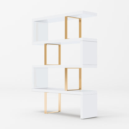 Modrest Maze Modern White and Gold Bookcase