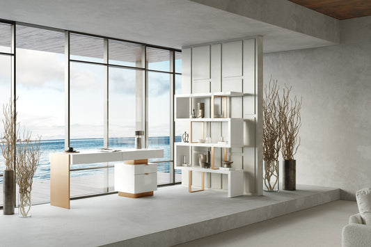 Modrest Trahan Modern Gloss White and Brushed Gold Office Desk