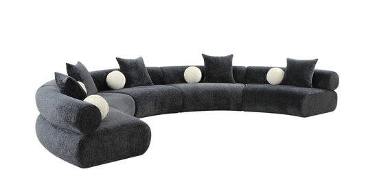 Divani Casa Simpson Contemporary Dark Grey Fabric Curved Modular Sectional Sofa with Throw Pillows