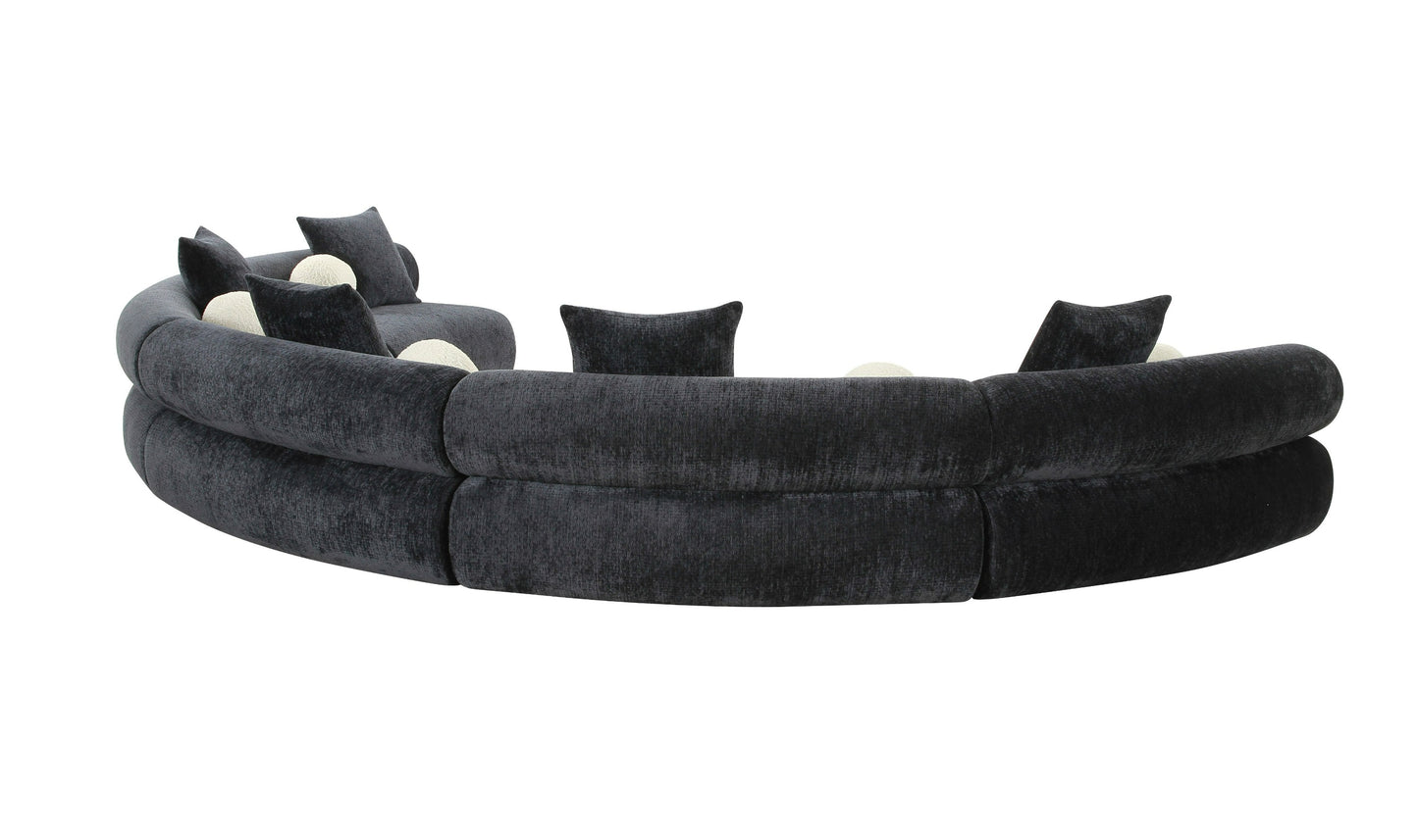 Divani Casa Simpson Contemporary Dark Grey Fabric Curved Modular Sectional Sofa with Throw Pillows