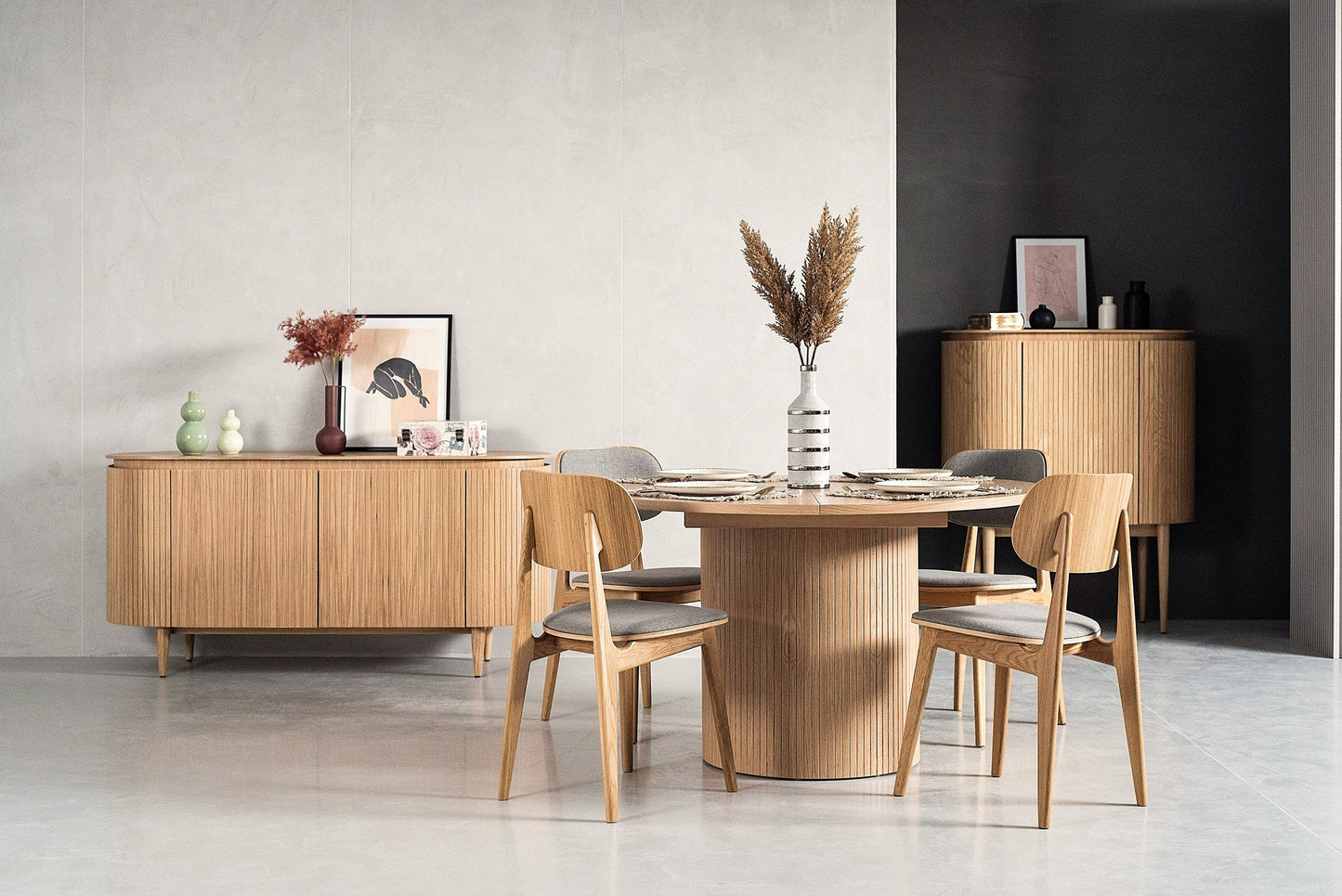 Modrest Miami Modern Natural Oak Round Dining Table With Extension