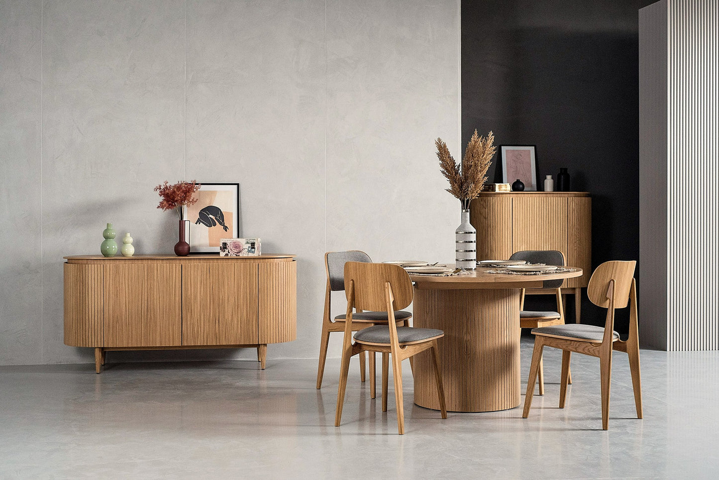 Modrest Miami Modern Natural Oak Round Dining Table With Extension