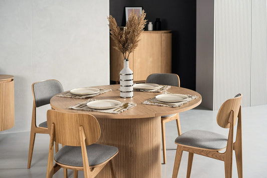 Modrest Miami Modern Natural Oak Round Dining Table With Extension