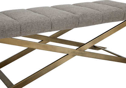 Modrest Xane Contemporary Grey Fabric and Brushed Brass Bench