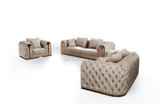 Divani Casa Dosie Transitional Beige Velvet Sofa Set