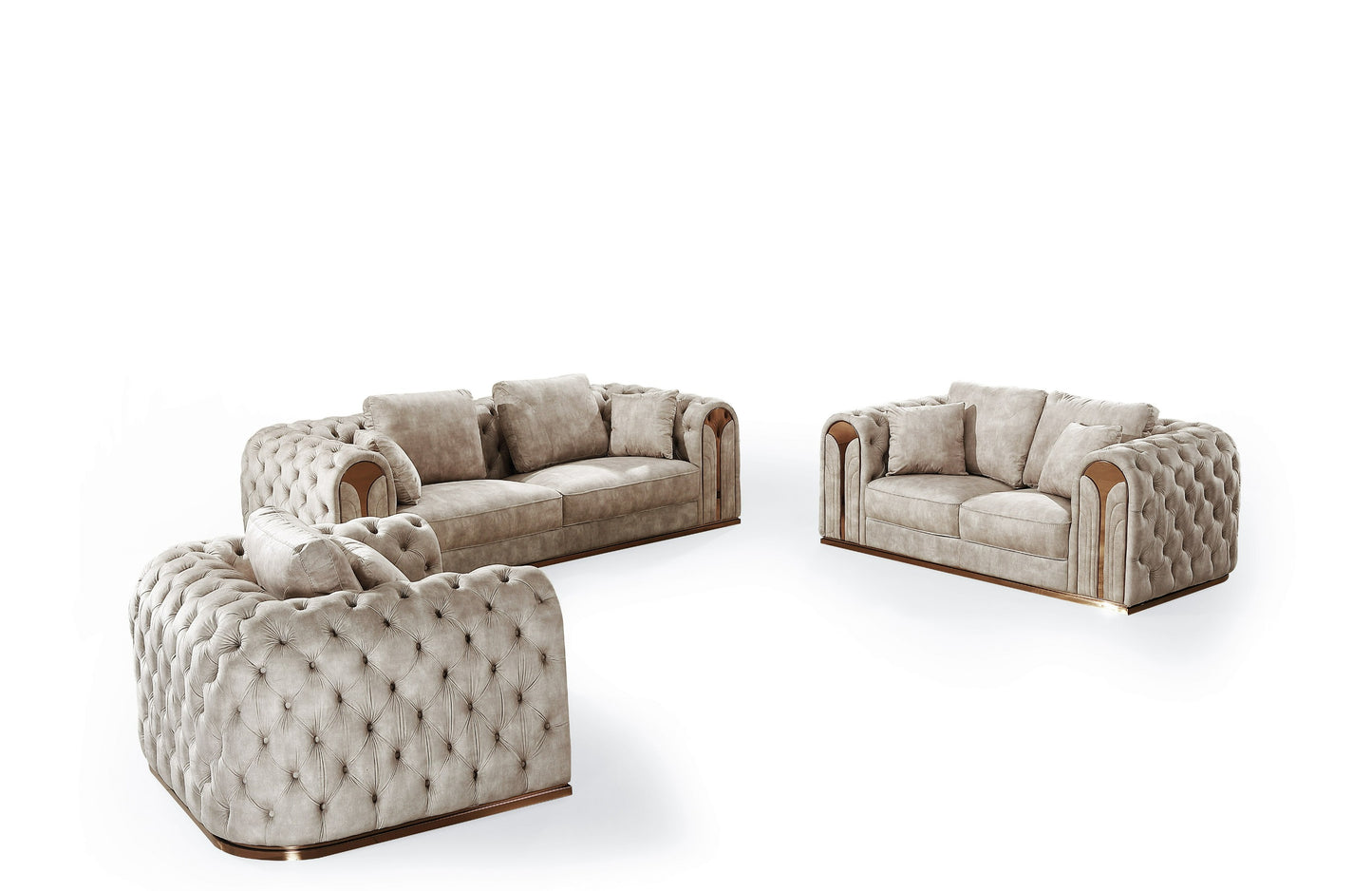 Divani Casa Dosie Transitional Beige Velvet Sofa Set