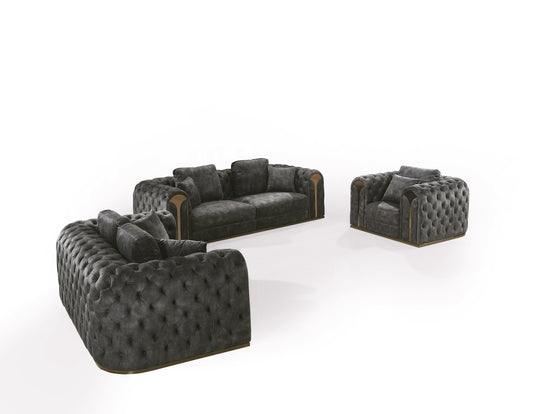 Divani Casa Dosie Transitional Grey Velvet Sofa Set