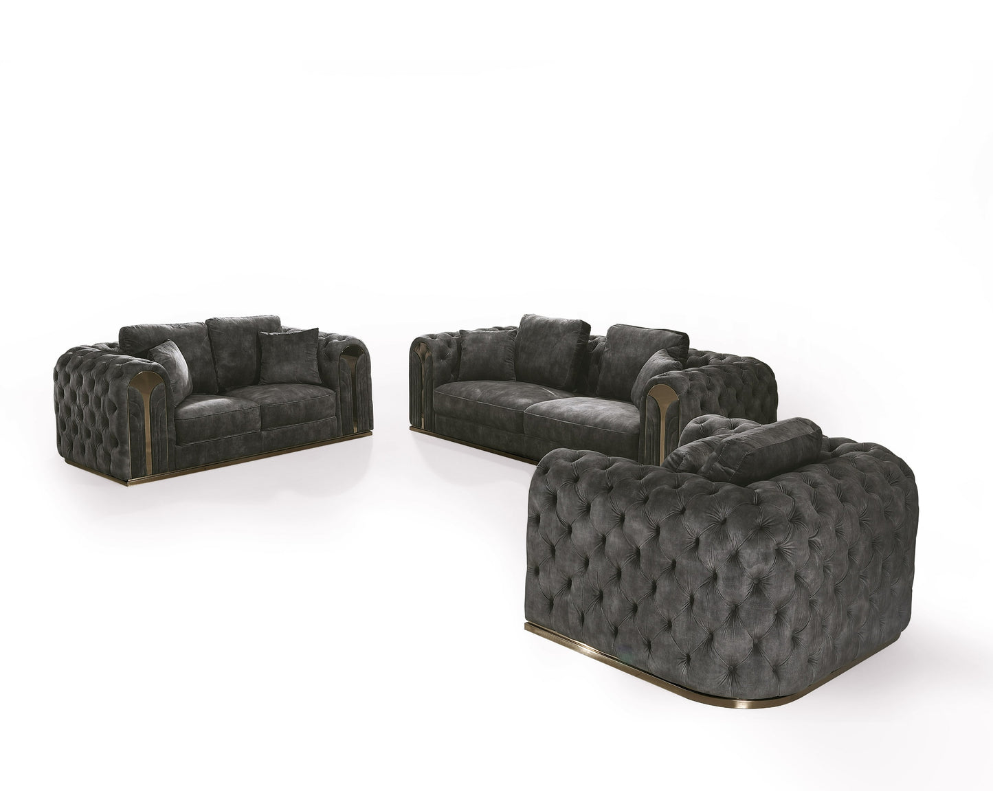 Divani Casa Dosie Transitional Grey Velvet Sofa Set
