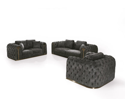 Divani Casa Dosie Transitional Grey Velvet Sofa Set