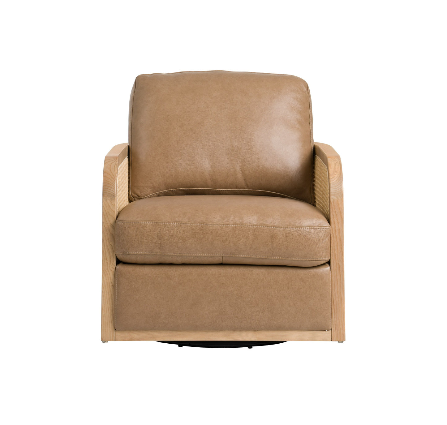 Divani Casa Danson Modern Tan Leather Wicker Swivel Accent Chair
