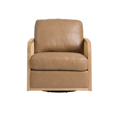 Divani Casa Danson Modern Tan Leather Wicker Swivel Accent Chair