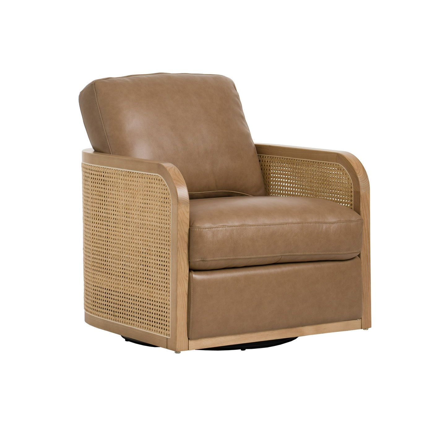 Divani Casa Danson Modern Tan Leather Wicker Swivel Accent Chair