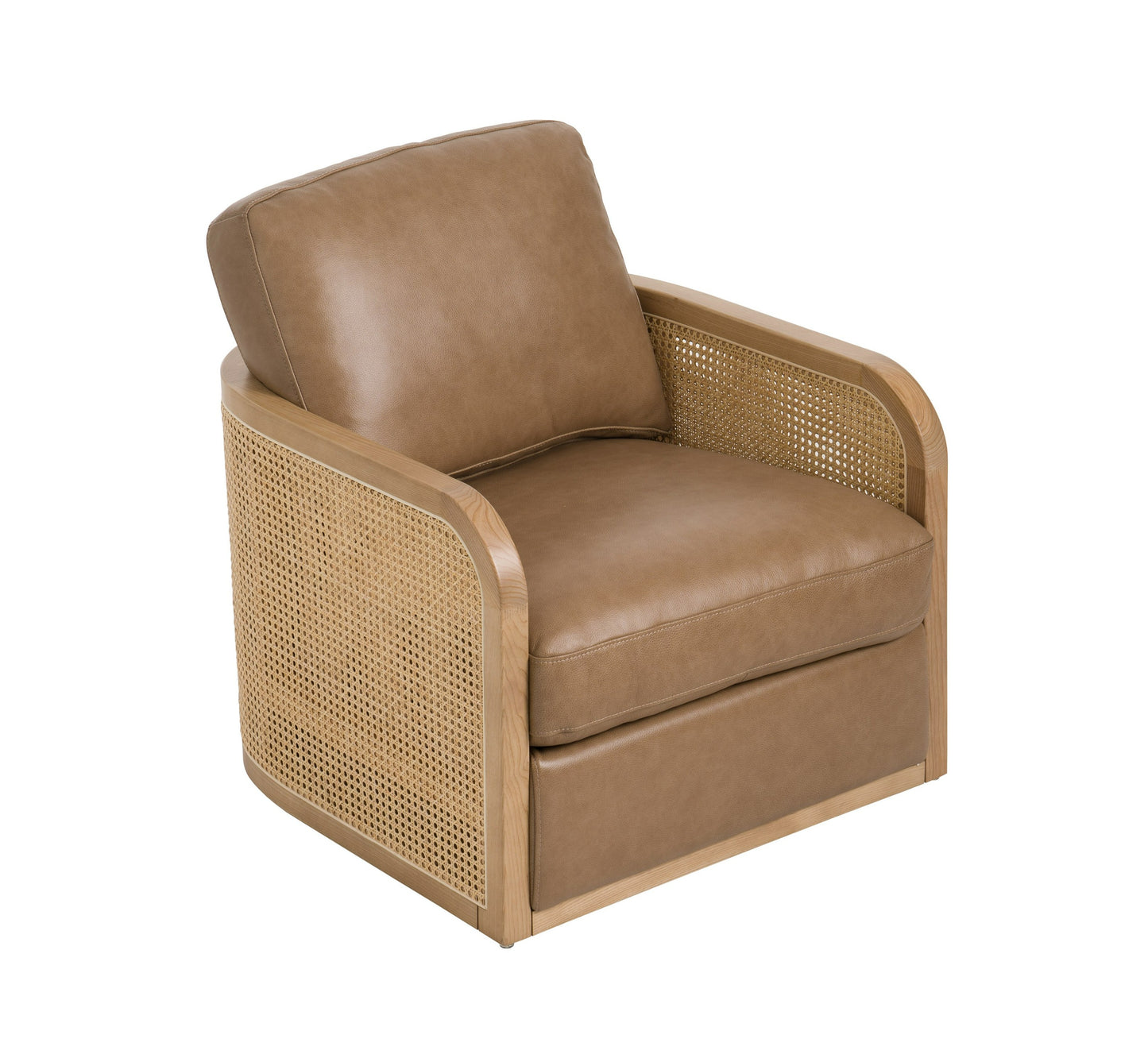 Divani Casa Danson Modern Tan Leather Wicker Swivel Accent Chair