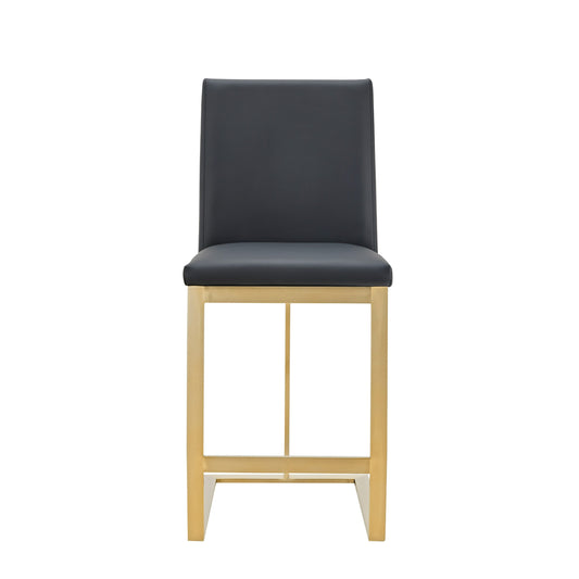 Modrest Frankie Modern Dark Grey Vegan Lether Antique Brass Counter Stool