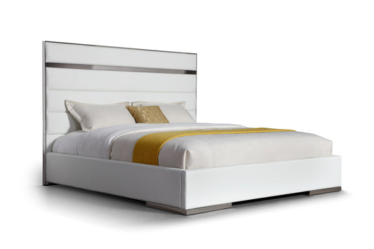 Modrest Cartier Modern White Vegan Leather Stainless Steel Bed