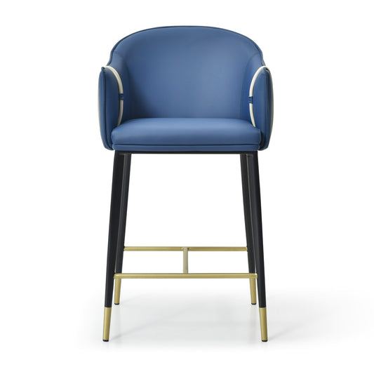 Modrest Calderon Modern Blue and Beige Vegan Leather Counter Chair