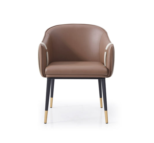 Modrest Calderon Modern Brown and Beige Vegan Leather Dining Chair
