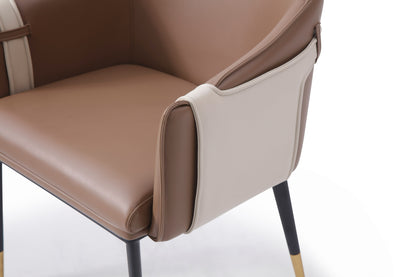 Modrest Calderon Modern Brown and Beige Vegan Leather Dining Chair