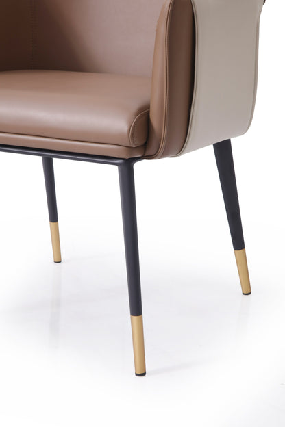 Modrest Calderon Modern Brown and Beige Vegan Leather Dining Chair