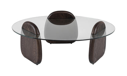 Modrest Buxton Mid-Century Modern Glass Dark Walnut Coffee Table