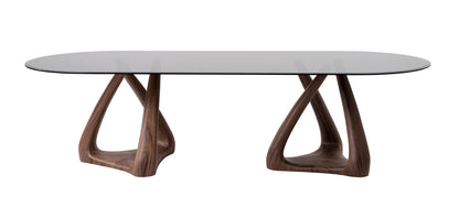 Modrest Christy Mid-Century Modern Grey Glass Walnut Oval Dining Table