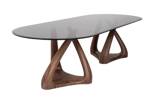 Modrest Christy Mid-Century Modern Grey Glass Walnut Oval Dining Table