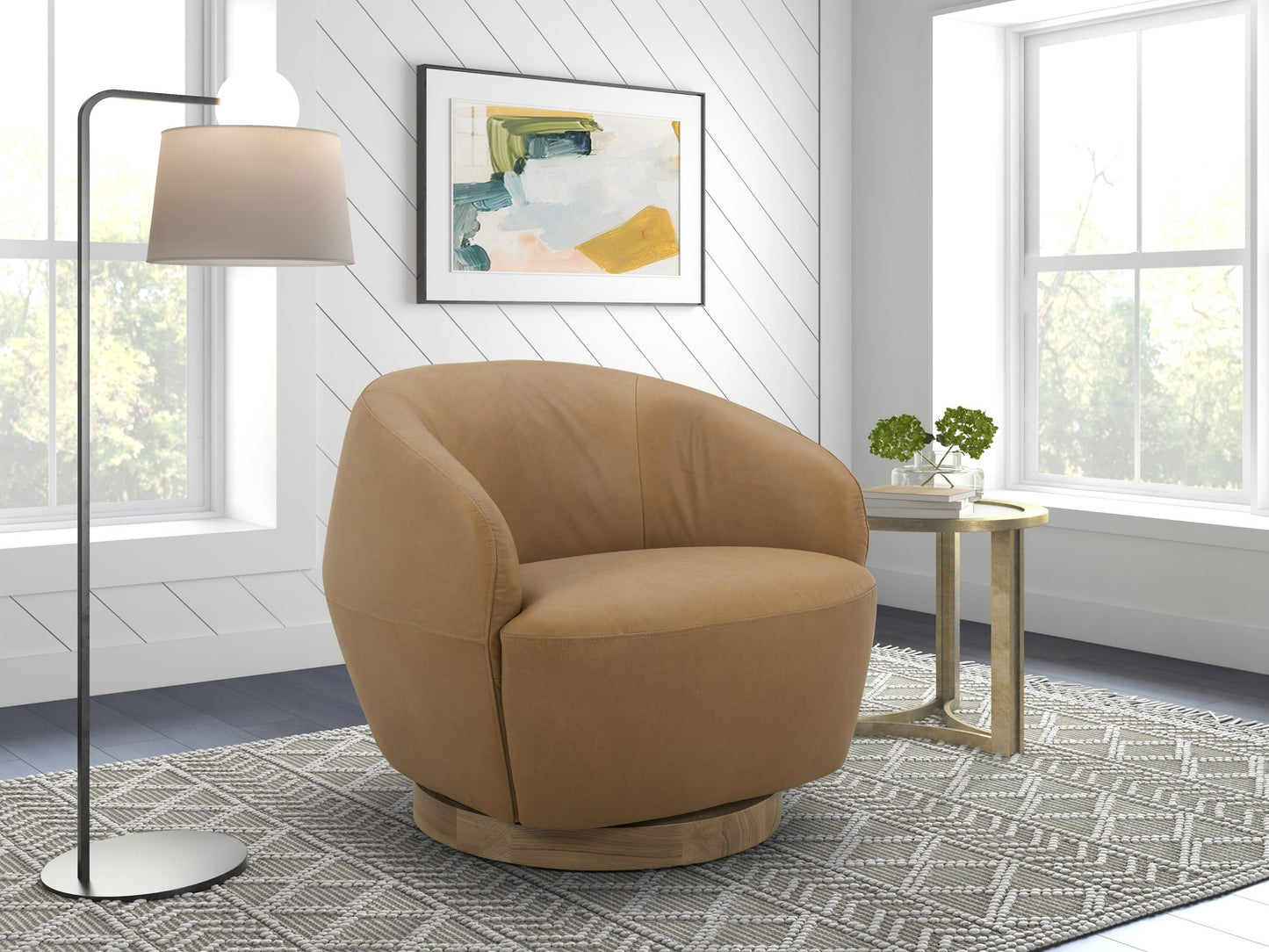 Divani Casa Agatha Modern Tan Leather Swivel Accent Chair