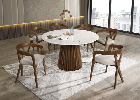 Modrest Nancy Weiss Mid-Century Modern Marble Walnut Dining Table Set
