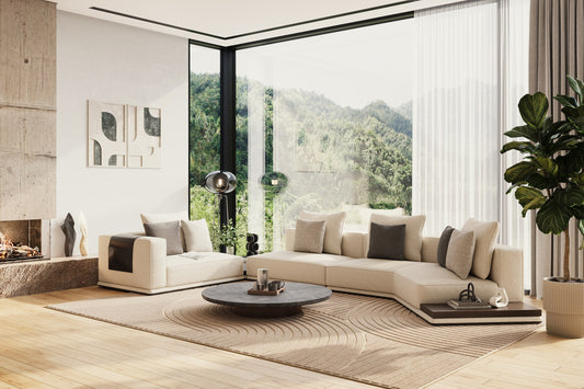 Lamod Siret Modern Ivory Fabric Modular Sectional W/ Coffee Table