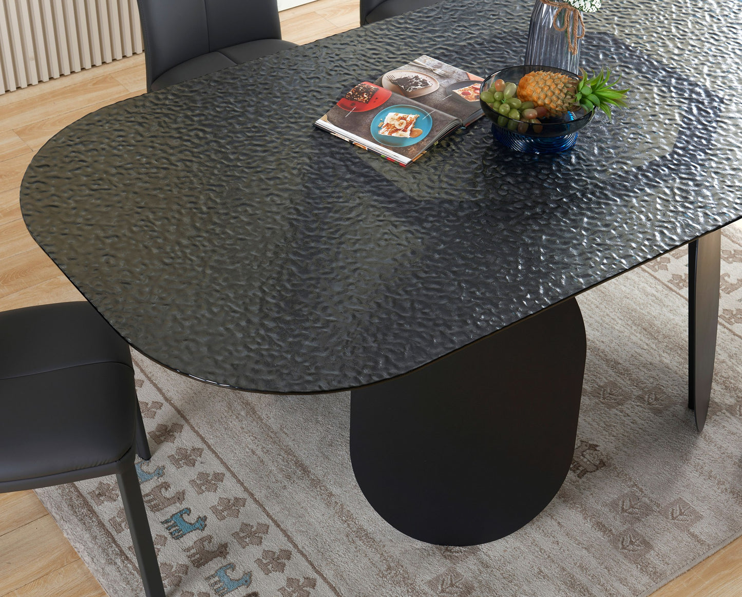 Modrest Maxine Modern Hammered Grey Glass Rectangular Dining Table