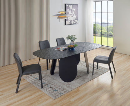 Modrest Maxine Modern Hammered Grey Glass Rectangular Dining Table