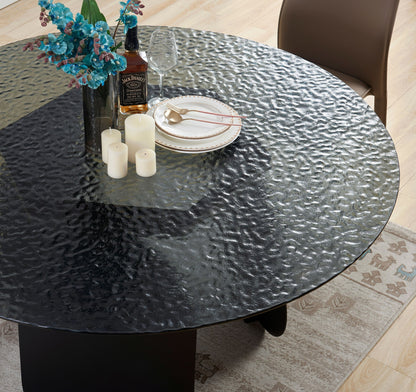 Modrest Maxine Modern Hammered Grey Glass Round Dining Table